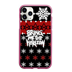 Чехол iPhone 11 Pro матовый Праздничный Bring Me the Horizon, цвет: 3D-малиновый