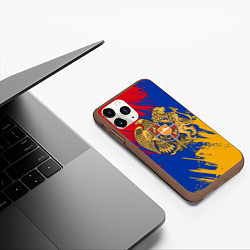 Чехол iPhone 11 Pro матовый Герб и флаг Армении, цвет: 3D-коричневый — фото 2