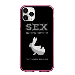 Чехол iPhone 11 Pro матовый Sex Instructor - first lesson for free, цвет: 3D-малиновый