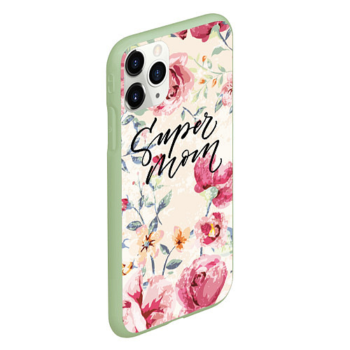 Чехол iPhone 11 Pro матовый Super mom / 3D-Салатовый – фото 2