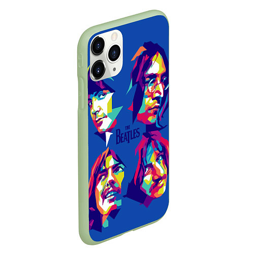 Чехол iPhone 11 Pro матовый The Beatles: Faces / 3D-Салатовый – фото 2