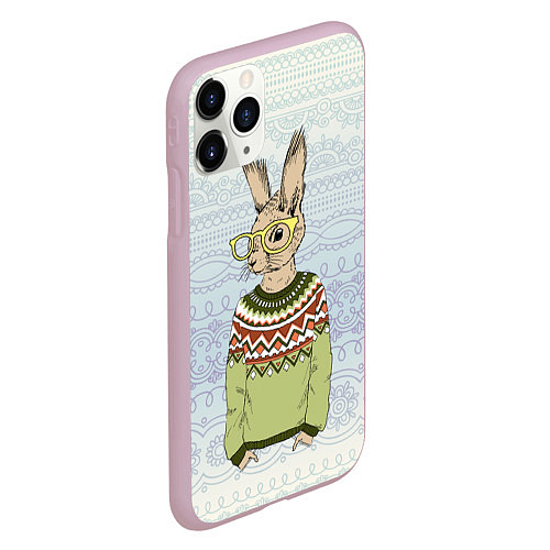 Чехол iPhone 11 Pro матовый Кролик хипстер / 3D-Розовый – фото 2