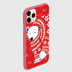 Чехол iPhone 11 Pro матовый Новогодний медведь, цвет: 3D-малиновый — фото 2