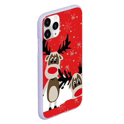Чехол iPhone 11 Pro матовый Праздничные олени / 3D-Светло-сиреневый – фото 2
