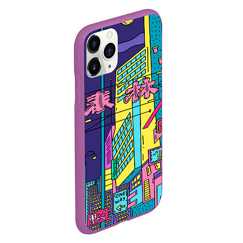 Чехол iPhone 11 Pro матовый Токио сити / 3D-Фиолетовый – фото 2