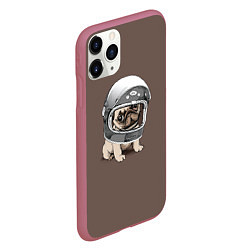 Чехол iPhone 11 Pro матовый Мопс космонавт, цвет: 3D-малиновый — фото 2
