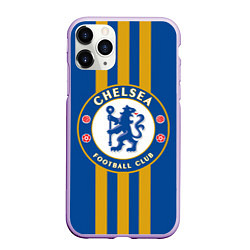 Чехол iPhone 11 Pro матовый FC Chelsea: Gold Lines, цвет: 3D-сиреневый