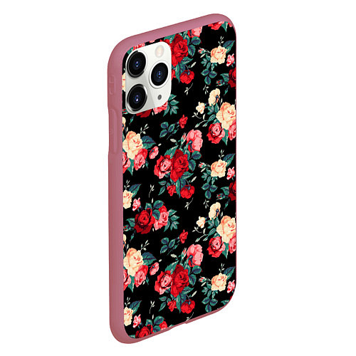 Чехол iPhone 11 Pro матовый Кустовые розы / 3D-Малиновый – фото 2