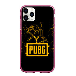 Чехол iPhone 11 Pro матовый PUBG: Black Soldier, цвет: 3D-малиновый