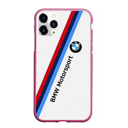 Чехол iPhone 11 Pro матовый BMW Motorsport: White Carbon, цвет: 3D-малиновый