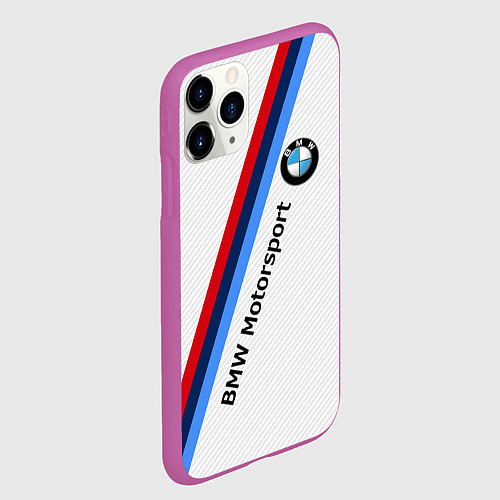 Чехол iPhone 11 Pro матовый BMW Motorsport: White Carbon / 3D-Фиолетовый – фото 2
