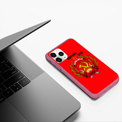 Чехол iPhone 11 Pro матовый Юрий из СССР, цвет: 3D-малиновый — фото 2