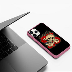 Чехол iPhone 11 Pro матовый Metallica Skull, цвет: 3D-малиновый — фото 2