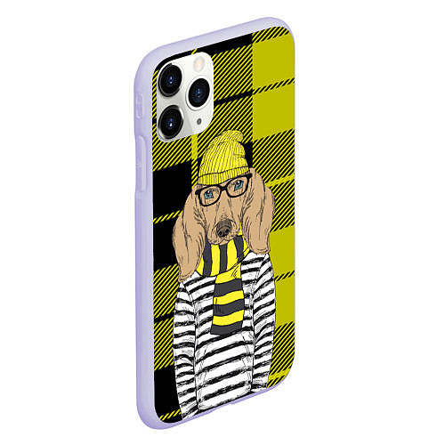 Чехол iPhone 11 Pro матовый Такса-хипстер / 3D-Светло-сиреневый – фото 2