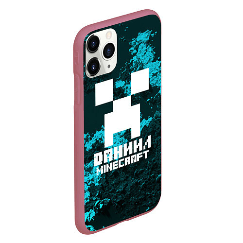 Чехол iPhone 11 Pro матовый Даниил в стиле Minecraft / 3D-Малиновый – фото 2