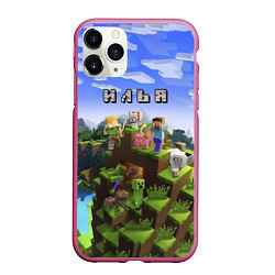Чехол iPhone 11 Pro матовый Майнкрафт: Илья, цвет: 3D-малиновый