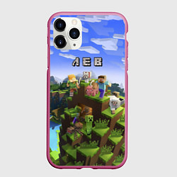 Чехол iPhone 11 Pro матовый Майнкрафт: Лев, цвет: 3D-малиновый