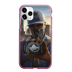 Чехол iPhone 11 Pro матовый Watch Dogs Man, цвет: 3D-малиновый