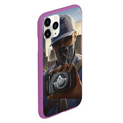 Чехол iPhone 11 Pro матовый Watch Dogs Man, цвет: 3D-фиолетовый — фото 2