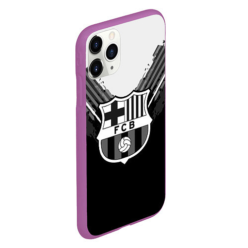 Чехол iPhone 11 Pro матовый FC Barcelona: Black Style / 3D-Фиолетовый – фото 2