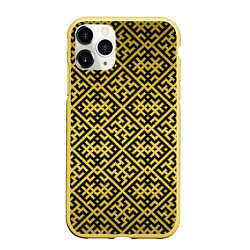 Чехол iPhone 11 Pro матовый Духобор: Обережная вышивка, цвет: 3D-желтый