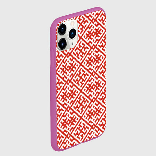 Чехол iPhone 11 Pro матовый Духобор: Обережная вышивка / 3D-Фиолетовый – фото 2