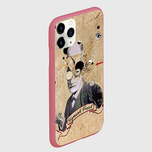 Чехол iPhone 11 Pro матовый Зигмунд Фрейд / 3D-Малиновый – фото 2