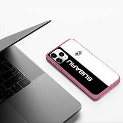 Чехол iPhone 11 Pro матовый Subaru B&W, цвет: 3D-малиновый — фото 2