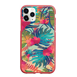 Чехол iPhone 11 Pro матовый Тропический мотив, цвет: 3D-красный