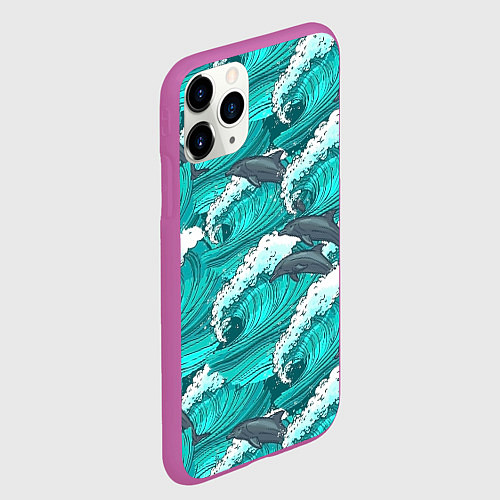 Чехол iPhone 11 Pro матовый Лазурные дельфины / 3D-Фиолетовый – фото 2