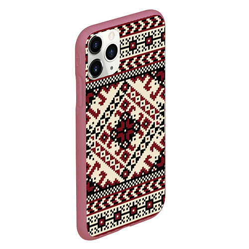 Чехол iPhone 11 Pro матовый Славянский орнамент / 3D-Малиновый – фото 2