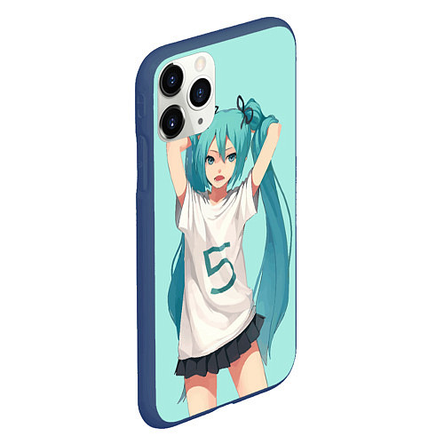 Чехол iPhone 11 Pro матовый Hatsune Miku / 3D-Тёмно-синий – фото 2