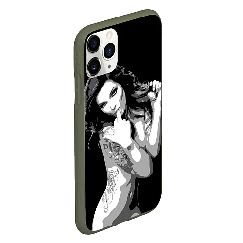 Чехол iPhone 11 Pro матовый Sexy Girl: Black & White / 3D-Темно-зеленый – фото 2
