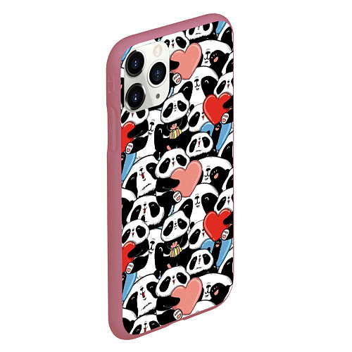 Чехол iPhone 11 Pro матовый Funny Pandas / 3D-Малиновый – фото 2