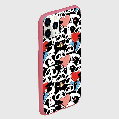 Чехол iPhone 11 Pro матовый Funny Pandas / 3D-Малиновый – фото 2