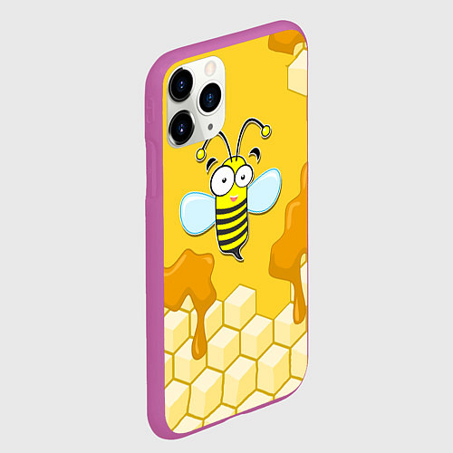 Чехол iPhone 11 Pro матовый Веселая пчелка / 3D-Фиолетовый – фото 2