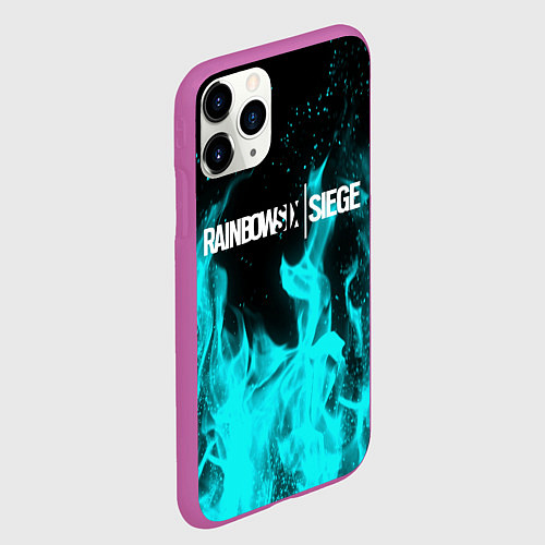 Чехол iPhone 11 Pro матовый R6S: Turquoise Flame / 3D-Фиолетовый – фото 2