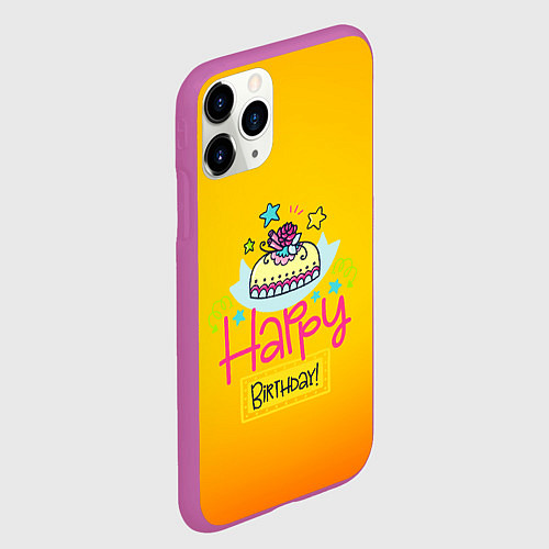 Чехол iPhone 11 Pro матовый Happy Birthday / 3D-Фиолетовый – фото 2
