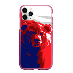 Чехол iPhone 11 Pro матовый Российский медведь, цвет: 3D-малиновый