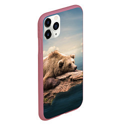 Чехол iPhone 11 Pro матовый Грустный медведь, цвет: 3D-малиновый — фото 2