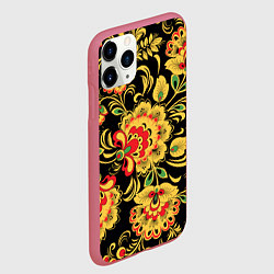 Чехол iPhone 11 Pro матовый Желтая хохлома, цвет: 3D-малиновый — фото 2