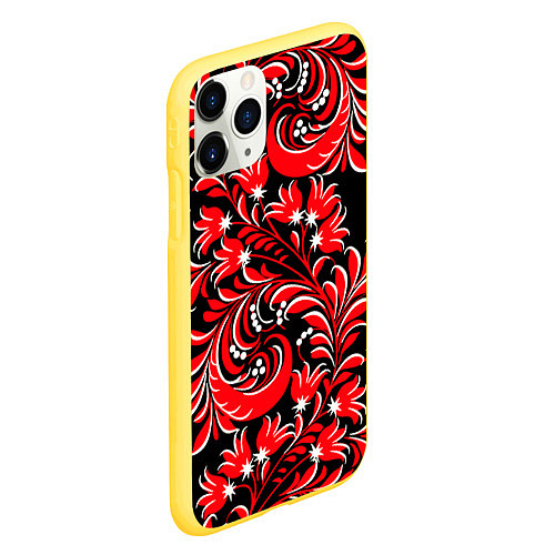 Чехол iPhone 11 Pro матовый Хохлома красная / 3D-Желтый – фото 2
