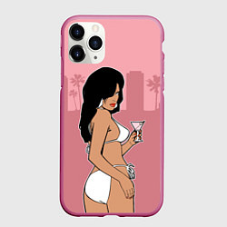 Чехол iPhone 11 Pro матовый GTA VC: Girl with Martini, цвет: 3D-малиновый