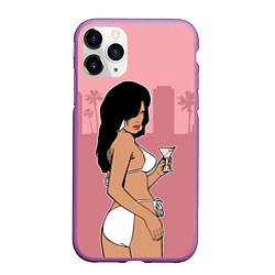 Чехол iPhone 11 Pro матовый GTA VC: Girl with Martini, цвет: 3D-фиолетовый