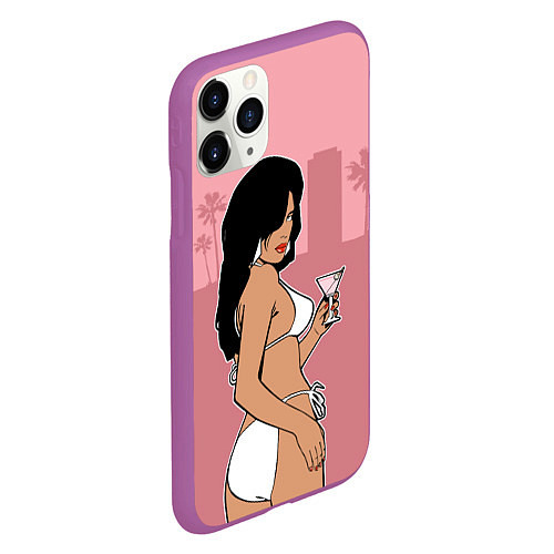 Чехол iPhone 11 Pro матовый GTA VC: Girl with Martini / 3D-Фиолетовый – фото 2