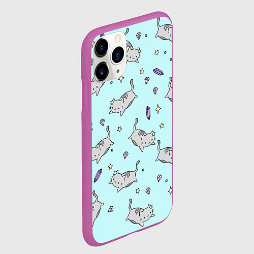 Чехол iPhone 11 Pro матовый Кавайные котики / 3D-Фиолетовый – фото 2