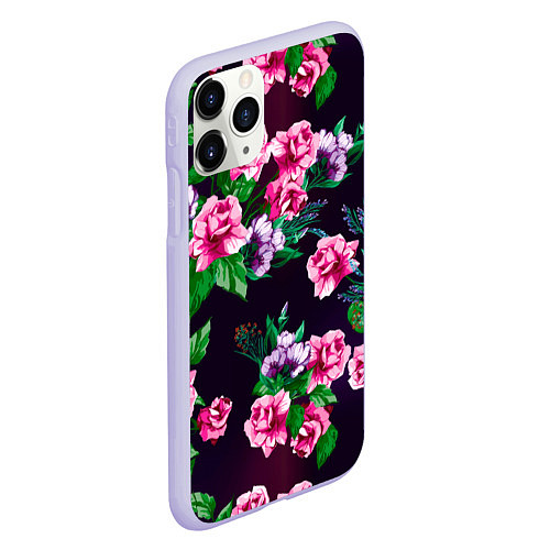 Чехол iPhone 11 Pro матовый Розы во тьме / 3D-Светло-сиреневый – фото 2