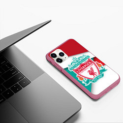 Чехол iPhone 11 Pro матовый FC Liverpool, цвет: 3D-малиновый — фото 2