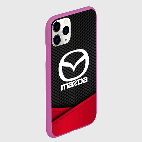 Чехол iPhone 11 Pro матовый Mazda: Grey Carbon / 3D-Фиолетовый – фото 2