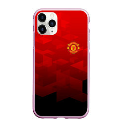 Чехол iPhone 11 Pro матовый FC Man UTD: Red Poly, цвет: 3D-розовый